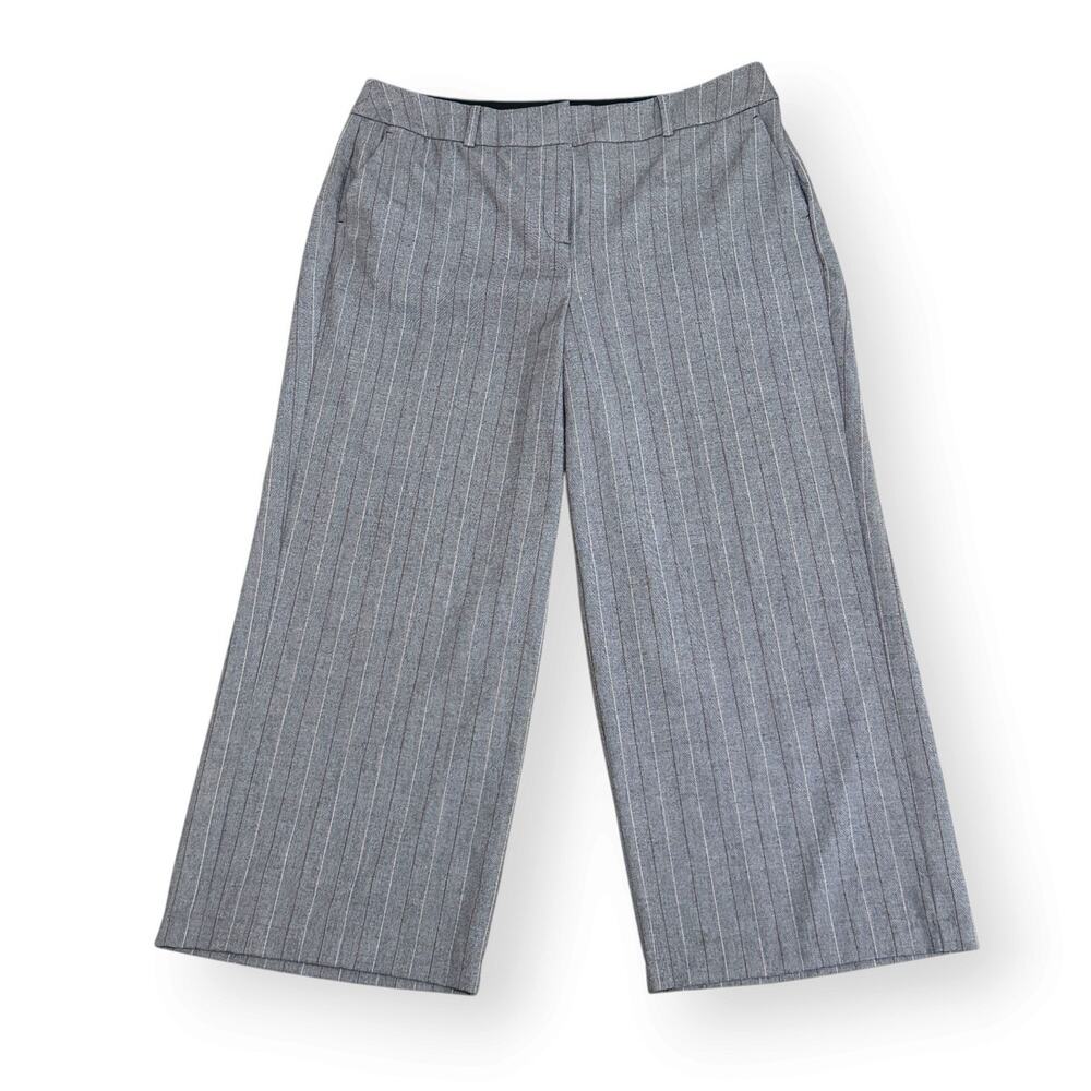 Lane Bryant Gray Pinstripe Wide Leg Trousers 18 High Rise Flat Front Career